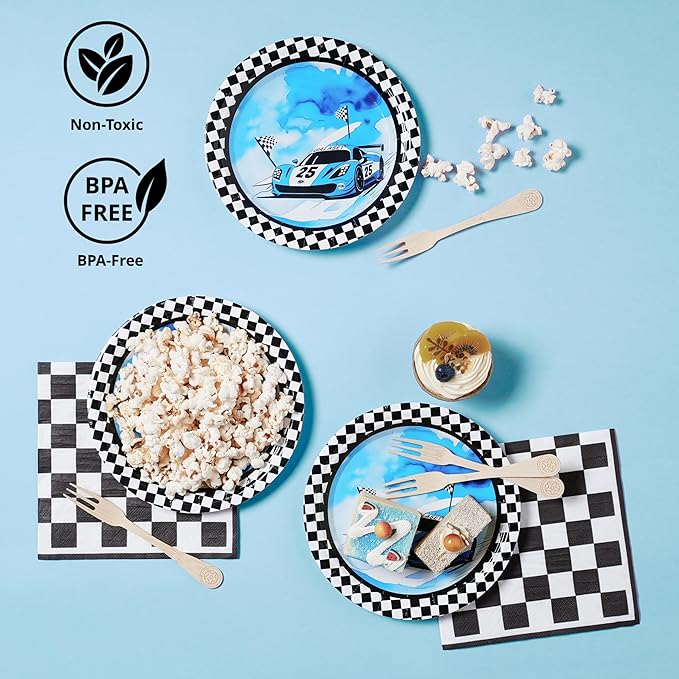 127 PCS Racecar Birthday Decorations – F1 Birthday Decorations Includes Race Car Balloon Arch Kit, Pump, Cake Topper, Paper Plates, Napkins, Forks, and Banner, for Boys & Men, Serves 20