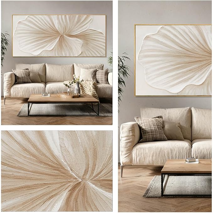 WINKAILIN White and Gold Wall Art Abstract Flower Painting Modern 32x70 Extra Large Canvas Artwork Minimalist Wall Decor for Bedroom Living Room Office Home