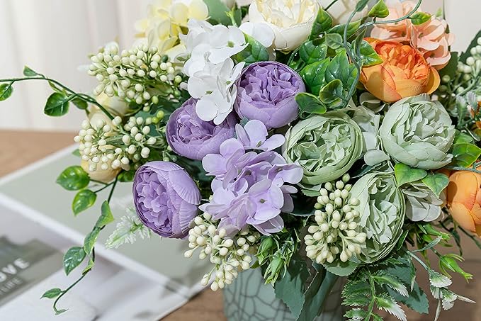 KAOYOO 2 PCS Artificial Peony Bouquet Short Stem for DIY Wedding Decoration Bridal Bouquet Home Decorations(Purple 2-PCS)