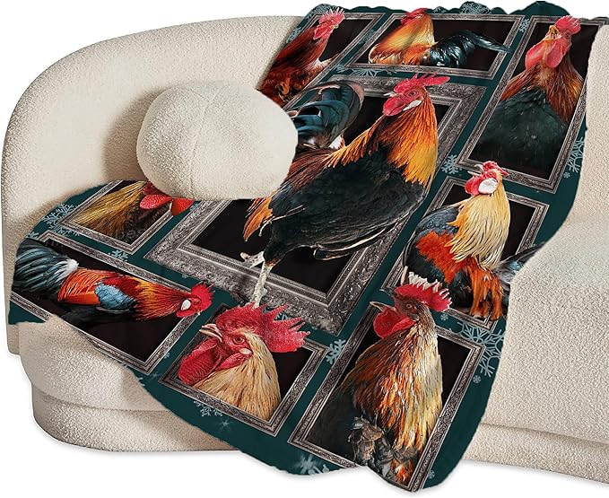 Rooster Throw Blanket - Chicken Farm Animal Gifts and Decor for Girls, Boys, Women, Men, Kids, Adults - Soft Warm Cozy Fleece for Couch, Sofa, Bed 80"x60"