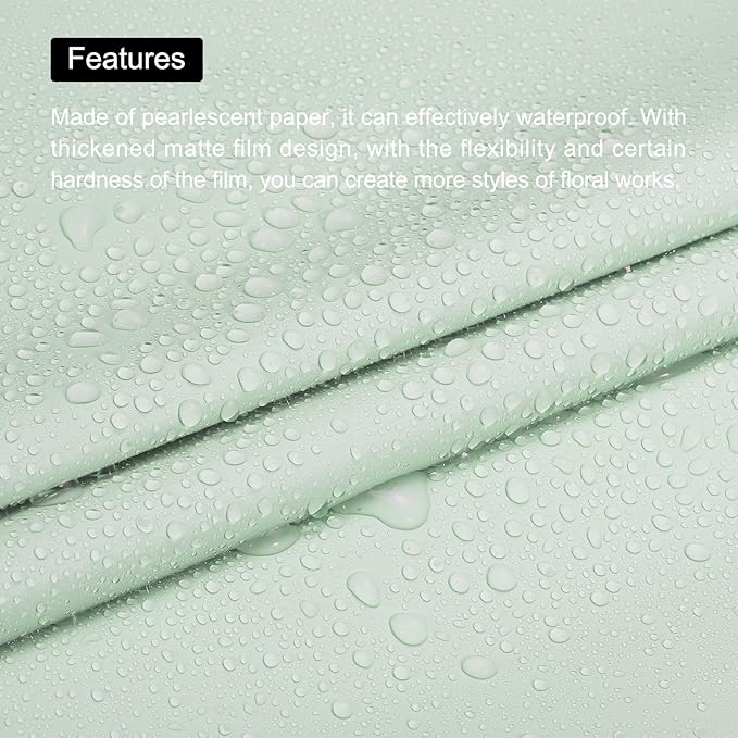 MECCANIXITY Pearlescent Film Flower Wrapping Paper 22.8x22.8 Inch Waterproof for DIY Crafts, Gift/Gift Box Packaging Smoky Green Pack of 20