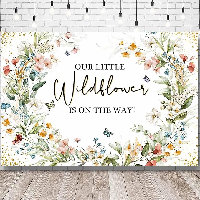 Sensfun Wildflower Baby Shower Backdrop Our Little Wildflower is On The Way Baby Shower Decorations Floral She is A Girl Party Banner Photography Background Photo Booth 7x5ft