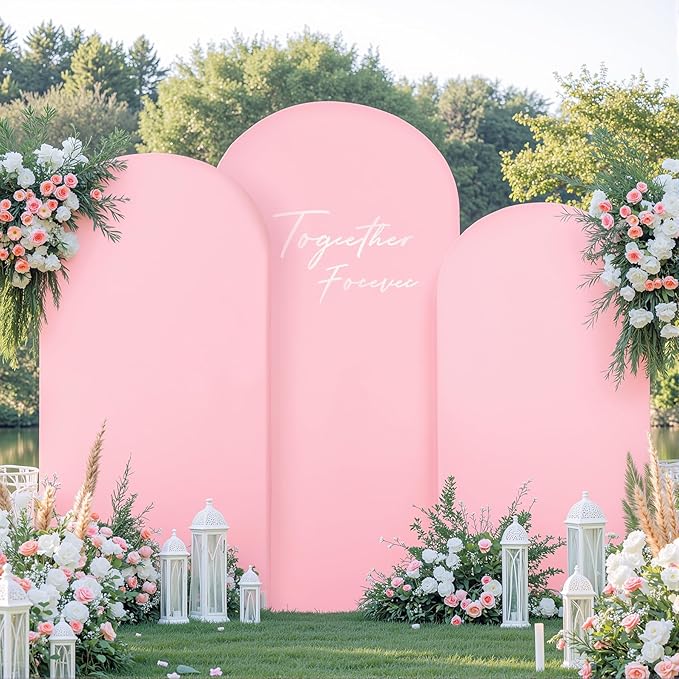 White and Pink Arch Backdrop Cover 8FT 7.2FT 6.6FT Arch Covers Stretchy Backdrop Set of 3, Wedding Arch Cover Spandex Fitted Double-Color Fabric Arch Covers for Party Baby Shower Birthday Decoration