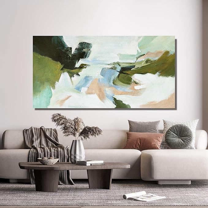 Suconvng Canvas Art Wall Decor Abstract Blue Painting Colorful Home Wall Decor Living Room Modern 24"X 48"Abstract Art Prints Artwork For Bedroom Multicolor