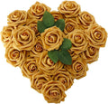 [25PCS] Gold Roses Artificial Flowers with Long Stem Real Touch Fake Foam Roses for Decoration DIY Wedding Bouquets Centerpieces Bridal Shower Mothers Day Party Flower Arrangements Home Decor