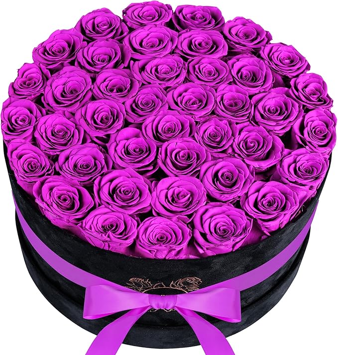 40 Pieces Preserved Roses in Suede Box, Flowers for Mothers Day, Preserved Flowers Gift for Women, Purple