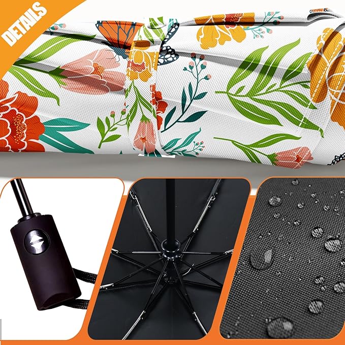 Small Compact Travel Automatic Folding Umbrella for Women, Portable Lightweight, Rain, Wind, UV Sun Shade