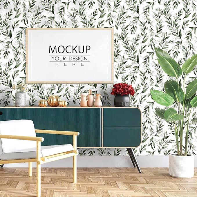 Erfoni Green Leaf Wallpaper Floral Peel and Stick Wallpaper 17.7inch x 196.8inch Greenery Leaves Self Adhesive Contact Paper Peel and Stick Olive Botanical Flowers Wall Paper for Bedroom Decor Vinyl