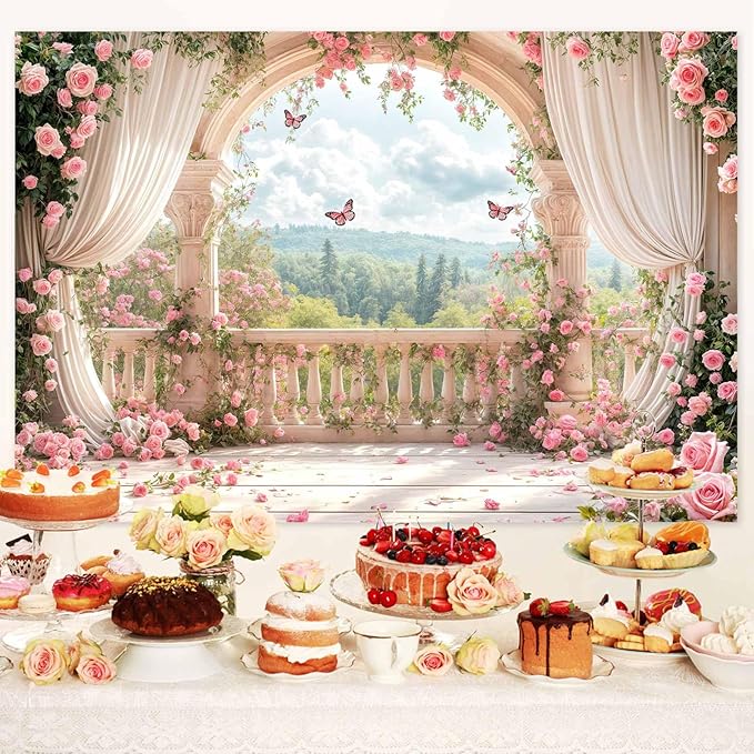 10X8ft Pink Floral Photography Backdrop, Retro Flowers Photography Backdrop Dreamlike Wedding Portrait Photo Background Wedding Birthday Party Background Banner Decor, Pink-1
