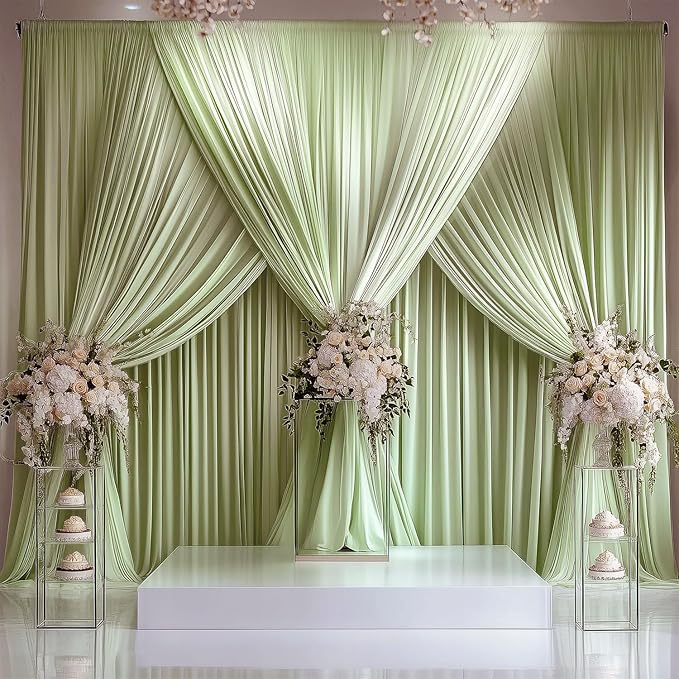 20x10ft Wrinkle Free Sage Green Backdrop Curtain for Parties Soft Fabric Drapes Wedding Curtain Backdrop for Birthday Party Decorations Background for Photography 5x10ft, 4 Panels