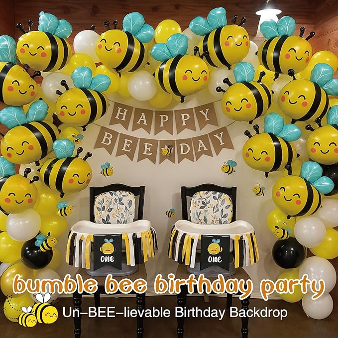 16 Pack Bee Balloons Smile Face Bee Foil Mylar Balloons For Baby Shower & Birthday Party & Bee Party Decorations Black Bee Honeycomb Theme Fall Balloon Arch Kit