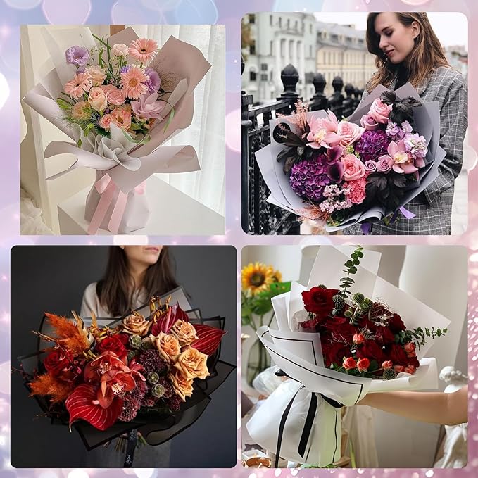 XEUZK 430Pcs Floral Wrapping Paper Kits, &120Sheet Waterproof Floral Paper, RibbonX3 Bamboo SticksX50, Tape Dispenser,Tape X2, Flower PinsX150, ButterfliesX48, CrownsX9, Greeting CardX30 for Wrapping