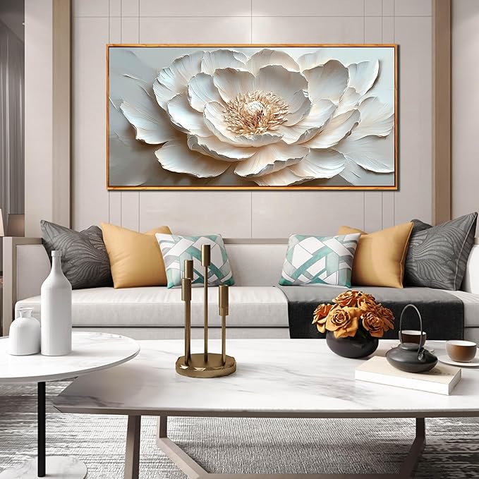 White and Pink Flower Pictures Wall Decor for Office Women - Modern Wall Art for Living Room - Wooden Framed Wall Art for Bedroom Size 29" x 59"