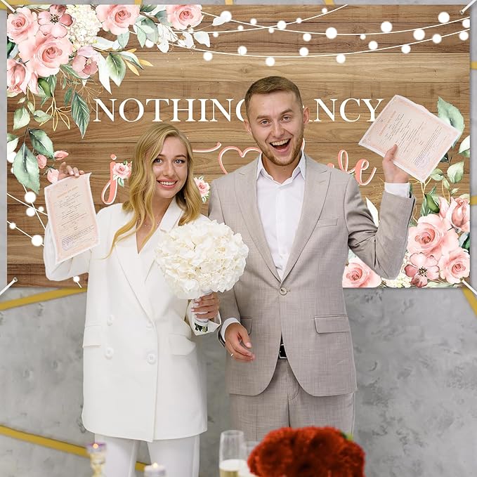 Mocsicka Rustic Nothing Fancy Just Love Backdrop Floral Bridal Shower Background Wedding Party Decorations Photo Booth Props (6x3.6ft)