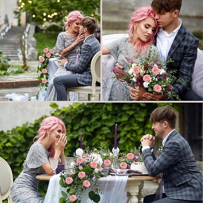 100PCS Artificial Flowers Pink Roses Real Looking Foam Fake Roses with Leaves and for DIY Wedding Bouquets Bridal Shower Centerpieces Party Decorations (Pink, 100)