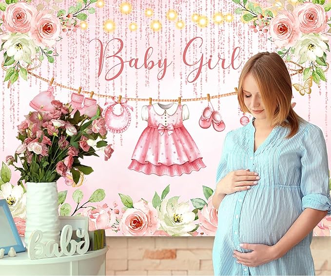 InMemory Baby Girl Baby Shower Backdrop Pink Floral Baby Shower Decorations,Glitter Rose Gold Baby Clothes Photography Background It's a Sweet Girls Shower Party Banner Photo Booth Supplies 6x4ft