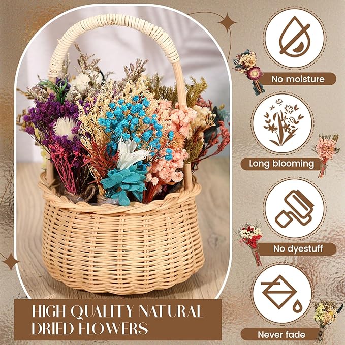 Layhit 12 Pack Boho Dried Flower Bouquet Mini Wedding Handmade Dry Flowers Decor for Vase Crafts DIY Photo Boutonniere for Men Floral Plant for Bridesmaid Gift Birthday Decor(Colorful)