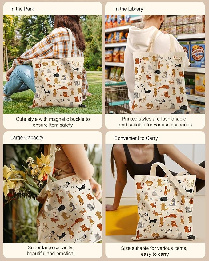 Aesthetic Tote Bag for Women- with Magnetic Buckle and Zipper Inner Pocket Cloth Cotton Canvas Tote Bags