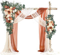 Ting's time Artificial Wedding Arch Flowers Kit(Pack of 4) - 2pcs Large Artificial Flower Swag with 2pcs Draping Fabric for Wedding Party Ceremony Decoration(Terracotta& Cream White)
