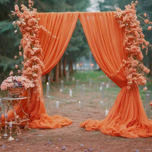 10ft x 10ft Orange Backdrop Curtains, Wrinkle-Free Sheer Chiffon Fabric Photo Backdrop Drapes for Wedding Arch Party Ceremony Stage Photography Decorations