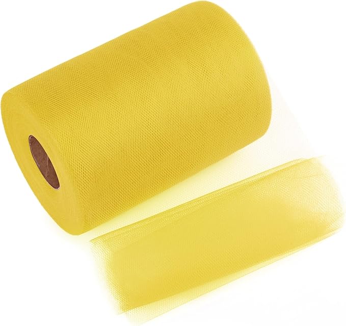 Yellow Tulle Mesh Ribbon 6 Inch x 100 Yards(300ft) Netting Spool Fabric Ribbon Ideal for Tutu Skirt Art Gift Wrapping Flower Bouquet Crafts Weddings Floral Arrangements