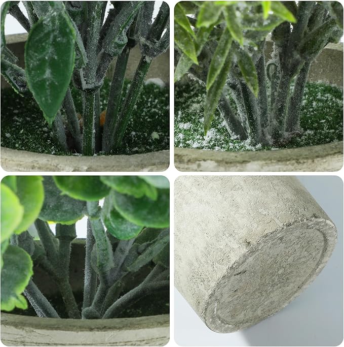 3 Pack Life-Like Potted Fake Plant, Artificial Plants Indoor, Artificial Frost-Hung Green Plants,Eco-Friendly Gray Pot, No Need for Maintenance，Ideal Decor for Home and Office