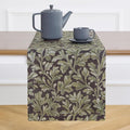 Solino Home 100% Pure Linen Table Runner 90 Inches Long - Floral Print Green and Brown Table Runner 14 x 90 Inch - Handcrafted and Machine Washable - Fallen Leaves Print