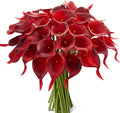24 Pcs Artificial Calla Lily Flowers Fake Silk Flowers Real Touch for Halloween Wedding Bouquet Office Home Kitchen Decor (Burgundy)