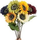 Multicolor Artificial Sunflower Flowers Long Stem Large Silk Sunflowers Bridal Wedding Bouquet 6pcs Fake Yellow Flower Arrangements for Outdoor