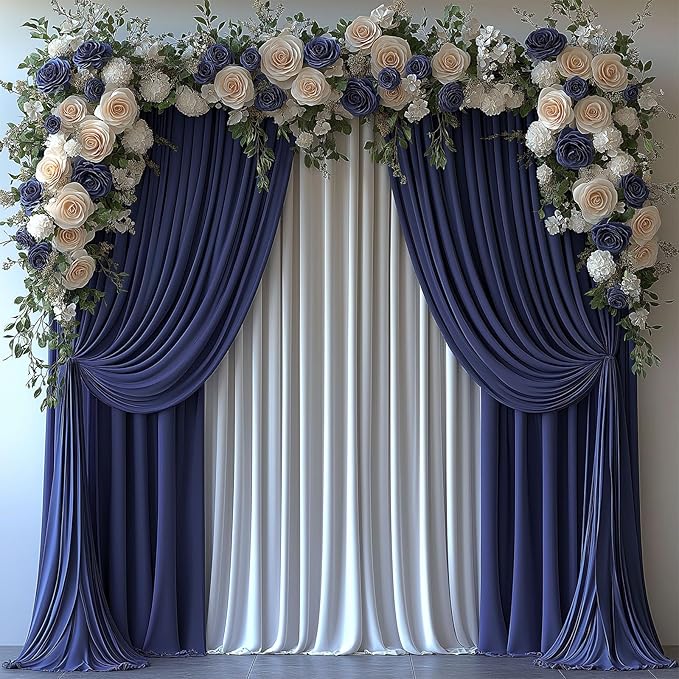 20x10ft Wrinkle Free Navy Blue Backdrop Curtain for Parties Soft Fabric Drapes Wedding Curtain Backdrop for Birthday Party Decorations Background for Photography 5x10ft, 4 Panels