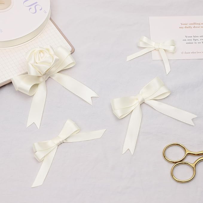 Cream Satin Ribbon, Double Faced 1/4 Inch X 50 Yards Cream Ribbon, Premium Satin Ribbon for Gift Wrapping, Crafts, Hair Bow Making, Sewing, Flower Bouquet, Wedding Party Decor