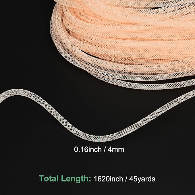 Mesh Tube Ribbon 45 Yards, 4mm Elastic Fabric Ribbons Mesh Tubing for Crafts/Gift Wrapping/Flower Bouquets/Wedding/Birthday/Holiday/Wreaths Christmas/Decoration[Yellow Orange]