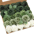 Ling's moment Artificial Flowers, 50Pcs 3" Roses in Emerald Green Shades, Realistic DIY Foam Floral Fill for Wedding Bouquets/Centerpieces, Outdoor Party Backdrops, Room/Table, Garden/Pot Decorations