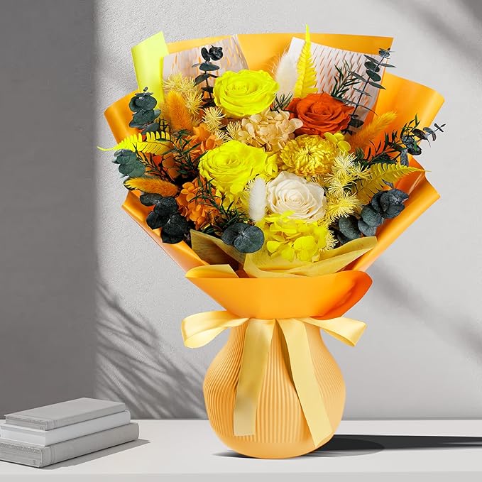 Fall Flowers Gifts for Mom, Flower for Delivery, Preserved Roses Bouquets, Birthday Gifts for Women, Mothers Day Flowers for Wife (Orange)