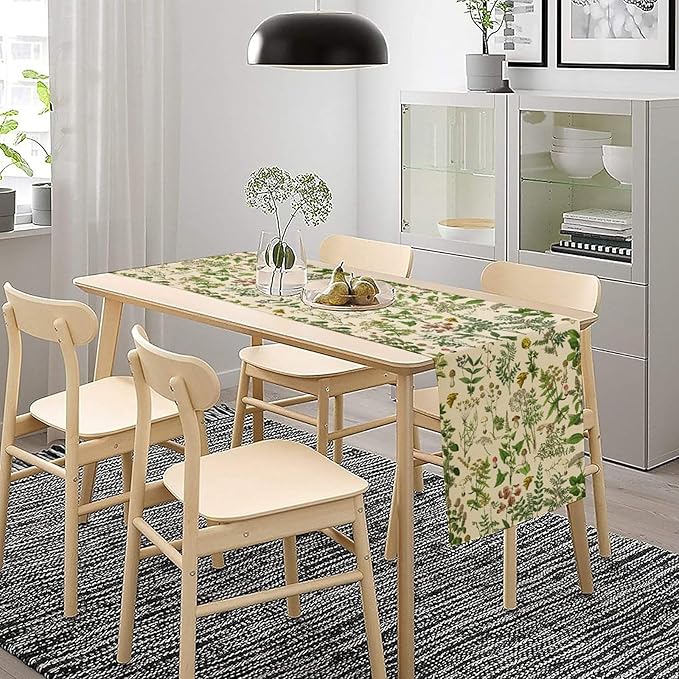 Vintage Botanical Mushroom Table Runner Wild Floral Retro Boho Plants Herbs Ferns Dinner Runner for Farmhouse Cabin Home Kitchen Dining Holiday Party Decor 13x70in