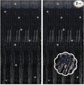 2 Pack Black Streamers Birthday Decorations Tinsel Backdrop Black Foil Fringe Curtain Halloween Party Decorations Wednesday Graduation Wizard Party Decor