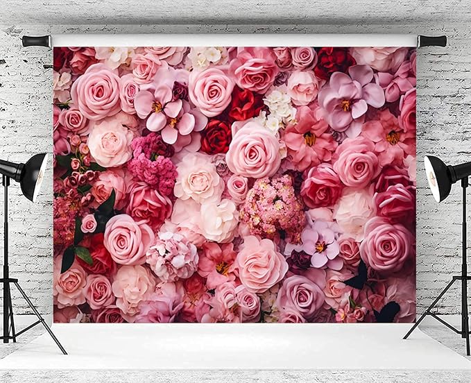 5x4ft Flower Backdrop Pink Red Rose Flowers Floral Wall Photography Background Birthday Baby Shower Wedding Party Banner Decorations Supplies Photo Booth Props