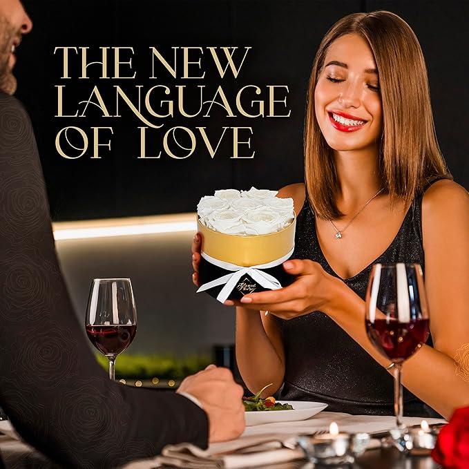 GLAMOUR BOUTIQUE Eternal Preserved Roses in a Box - Flowers Forever, Rose Forever in a Box for Wife, Birthday Gifts for Her, 7 Roses, White