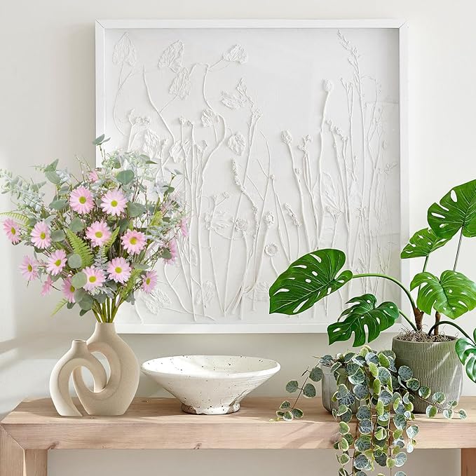 Artificial Pink Daisy Floral Stem with Eucalyptus and Greenery - 30 Inch 6 Bundles Faux Flower for Spring Summer Realistic Silk Flowers for Home Wedding Decor
