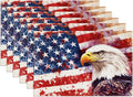 Eagle USA Flag Placemats Set of 6, Linen Place Mat Washable Stain Resistant Table Mats for Farmhouse Kitchen Dining Holiday Party Wedding Decor 12x18 Inch