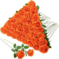 36 Pcs Orange Artificial Roses with Long Stems, Fake Silk Rose Artificial Flowers Bulk for Bridal Wedding Bouquet Centerpiece Ball Arrangement Party Decor