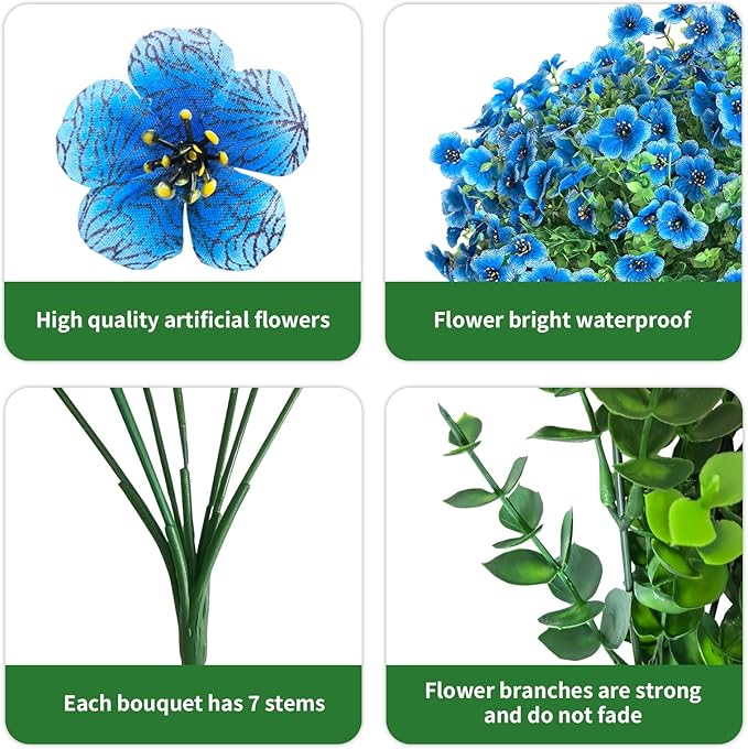 Artificial Flowers for Outdoor Indoor Garden Home Decoration, Faux Flower Daisy with Eucalyptus Leaves Fake Plants Greenery Boxwood Porch Patio, 12 Bundles