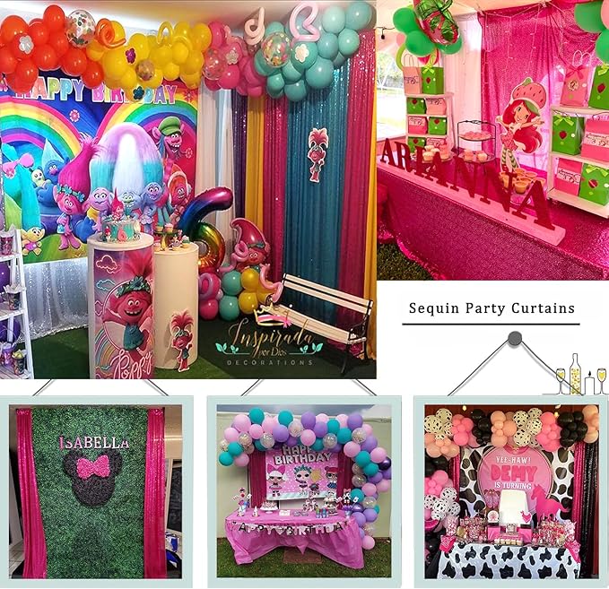 Hot Pink Sequin Backdrop Curtain 2FTx8FT 4 Panels Glitter Metallic Background Drapes for Wedding Baby Shower Birthday Parties Photography