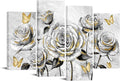 sechars Rose Wall Art Decor Grey and Gold Floral Pictures Painting Flower with Butterflies Canvas Prints Framed