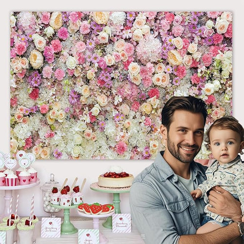 10x10ft Pink Rose Floral Flower Wall Backdrop Girls Wedding Birthday Bridal Shower Kids Portrait Background Photoshoot Cake Table Tea Party Photoshoot Decorations Photo Studio Props