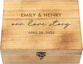 Let's Make Memories Personalized Wooden Keepsake Box With Hinged Lid - Wood Memento Box - Decorative Storage - Home Decor - For Couples, Wedding, Newlyweds - Laser Engraved - Our Love Story Script