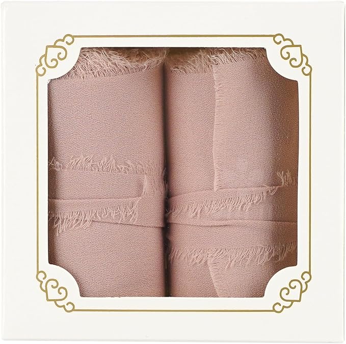 MEEDEE Dusty Rose Chiffon Ribbon 3 Inch Fringe Ribbons Dark Pink Chiffon Silk Frayed Edge Ribbon Wide Chiffon Ribbons for Crafts, Flower Bouquet, Wedding Favors Wrapping (2 Rolls 10 Yards)