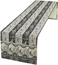 Vintage Bohemian Table Runner, Striped Black Grey Paisley Flower Boho Table Runner for Kitchen Dining Holiday Home Party, 13x90 Inch