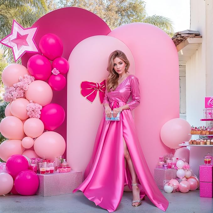 Gradient Pink Arch Backdrop Cover 8FT 7.2FT 6.6FT Arch Covers Stretchy Backdrop Set of 3, Party Arch Cover Spandex Fitted Fabric Hot Pink Wedding Arch Covers for Baby Shower Birthday Party Decoration
