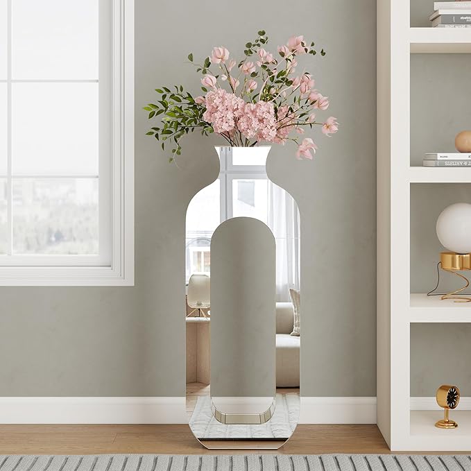 Mirrored Hollow Floor Vase 31.5" Tall, Large Silver Glass Floor Vase Modern Luxury Decorative Vases for Living Room Home Decor
